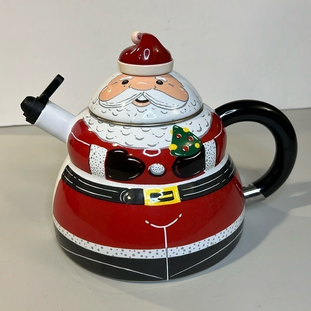 Roshko Santa Claus Enamel on Steel Tea Kettle 3 qt
